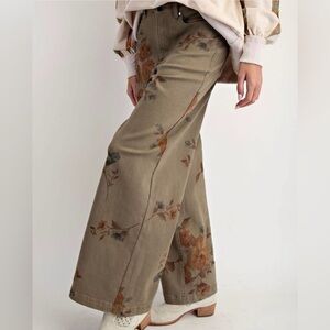 EASEL Floral Print Wide-Leg Pants